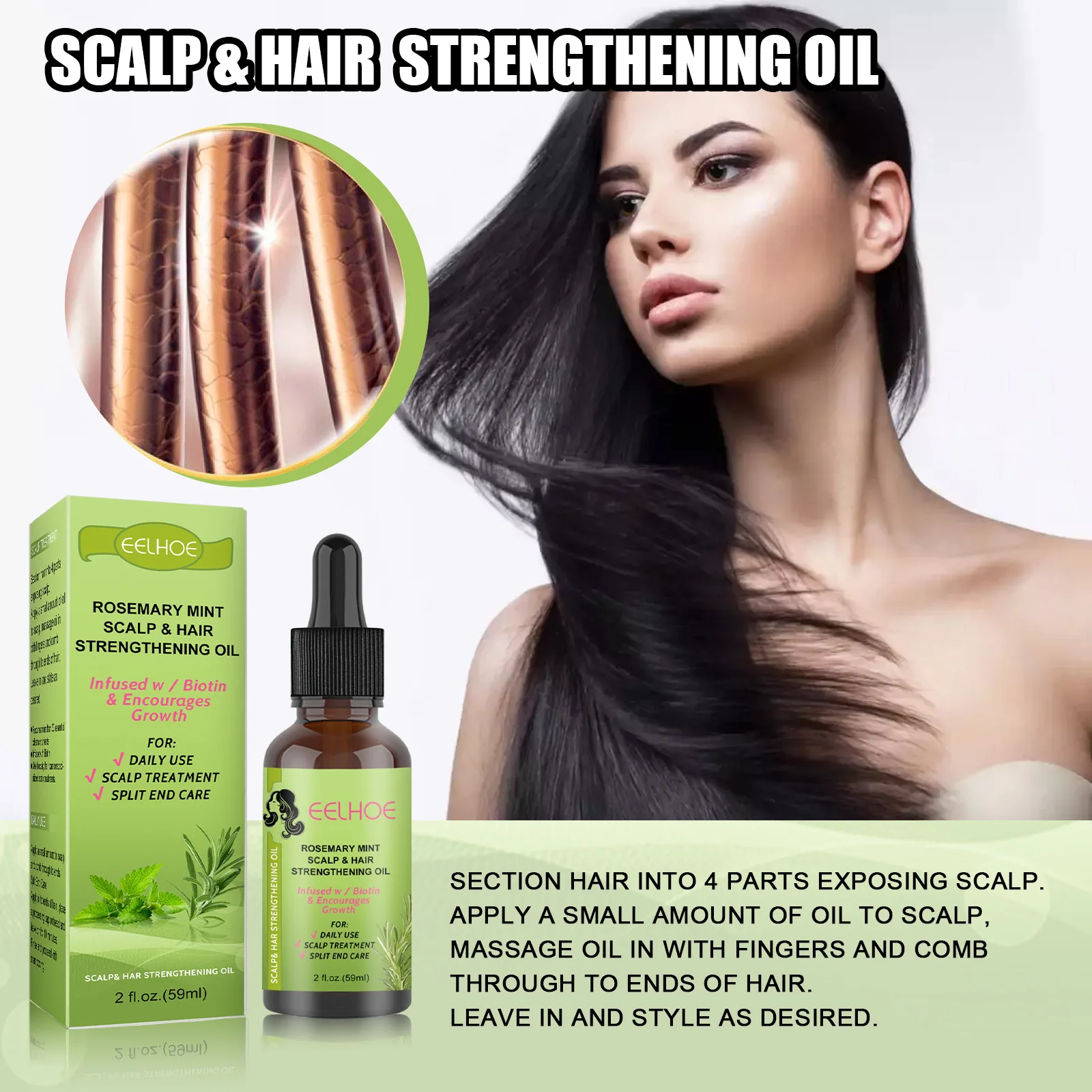 

Rosemary Mint Scalp Hair Strengthening Essence Thick Hair Growing Split End Care Products Anti Loss Fast Growth Essential Oil