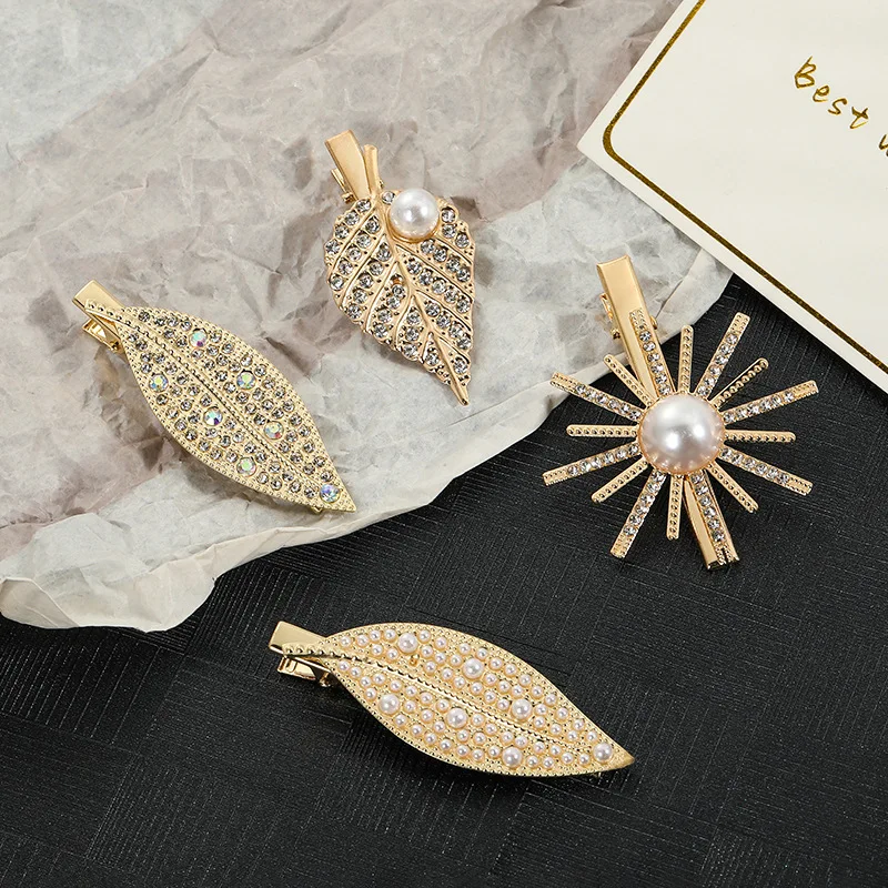 

Korean Hair Grips Hairpin Fashion Personality Hair Styling Tips Full Diamond Sunflower Large Pearl Hair Accessories Clip