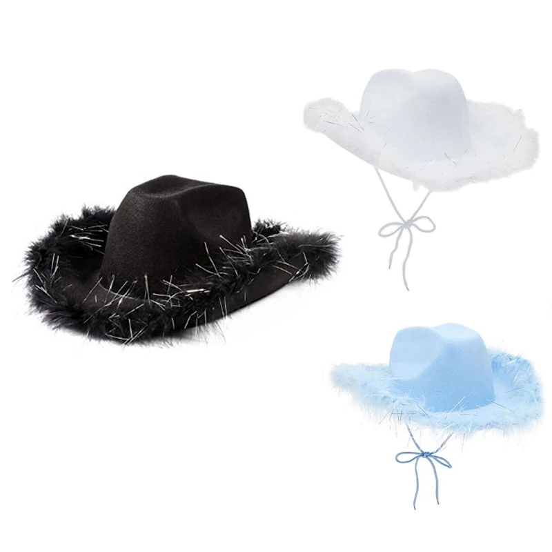 

Wedding Party Cowboy Hat Western Style Large Feather Brim Hat Fedora Felt Cowboy Jazz Hat Accessory Wide Feather Brim