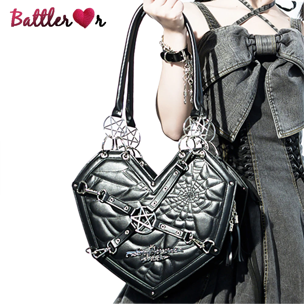 

Gothic Spider Web Design Purse and Handbag for Women Lolita Punk Bandage Shoulder Bag Heart Shape Fashion Crossbody Bag Cosplay