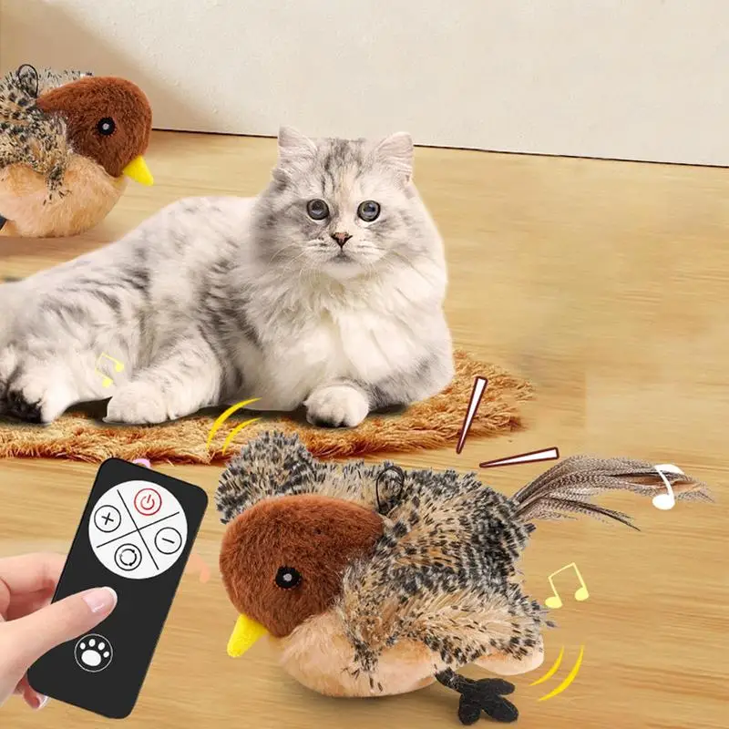 Electronic Cat Toy Interactive Sparrow Shaped Bird Simulation Sound Plush Cats Pets Teasing Toys Kitten Chirping