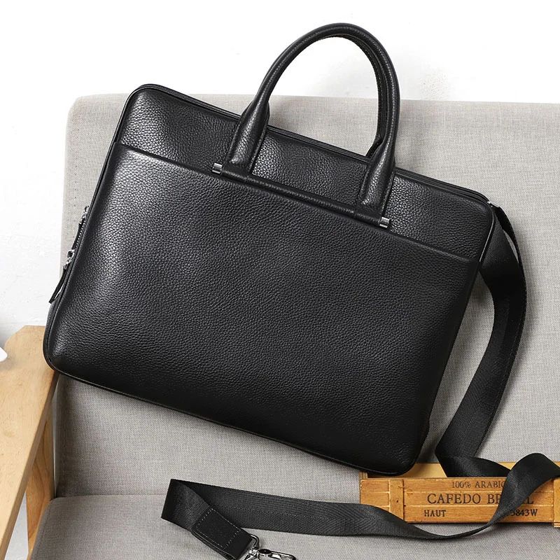 AETOO  Large capacity leather briefcase men's portable baotou layer cowhide men's bag Business trip travel bag one shoulder cros