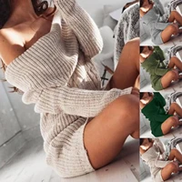 2021 women sexy autumn winter solid color off shoulder long sleeve slim mini dress knitted sweater dresses robe vestidos s 2xl