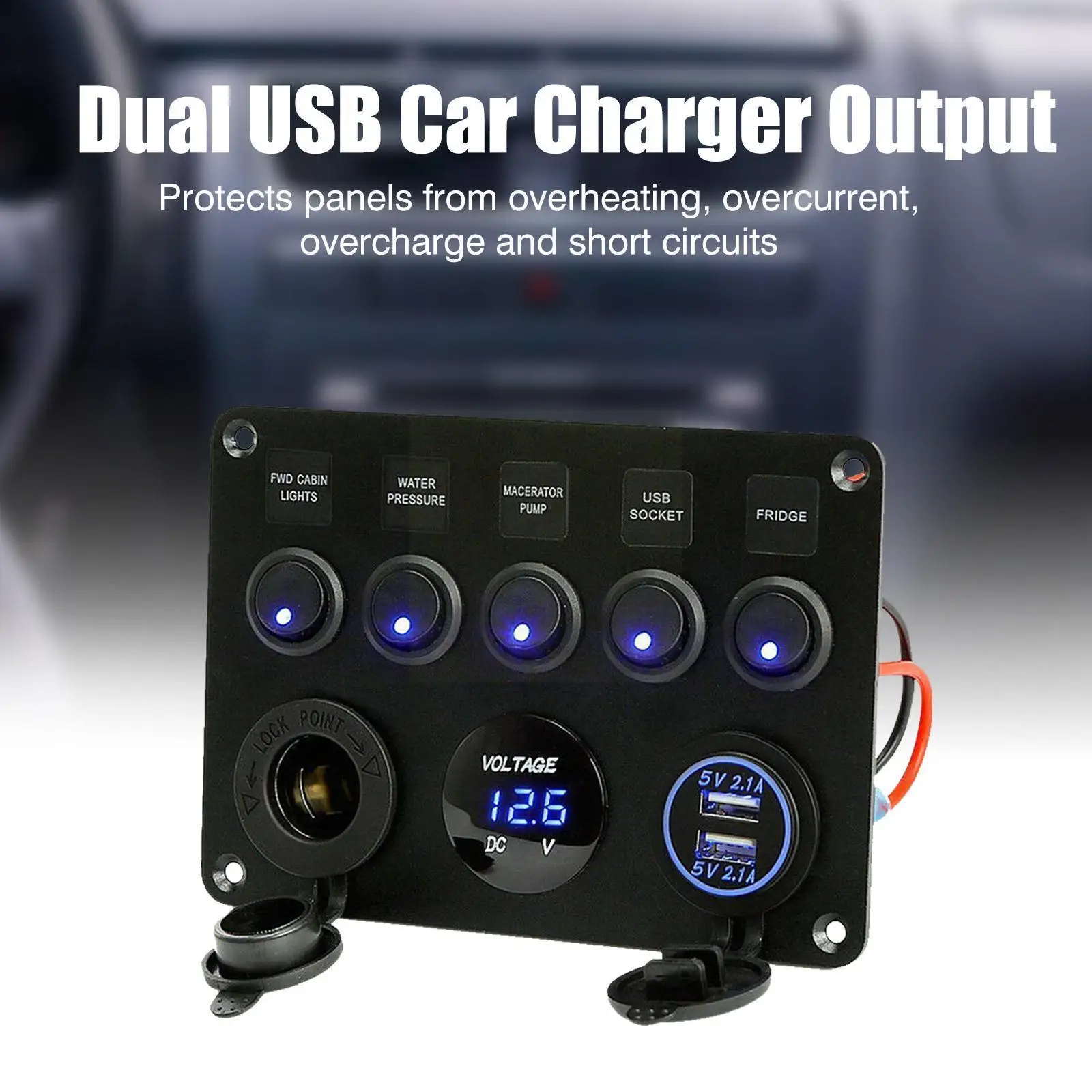

5 Gang Switch Panel For Car Boat Yacht Caravan Truck Waterproof Voltmeter Power Dual USB 4.2A Socket Panel LED Backlight 12 H0B2