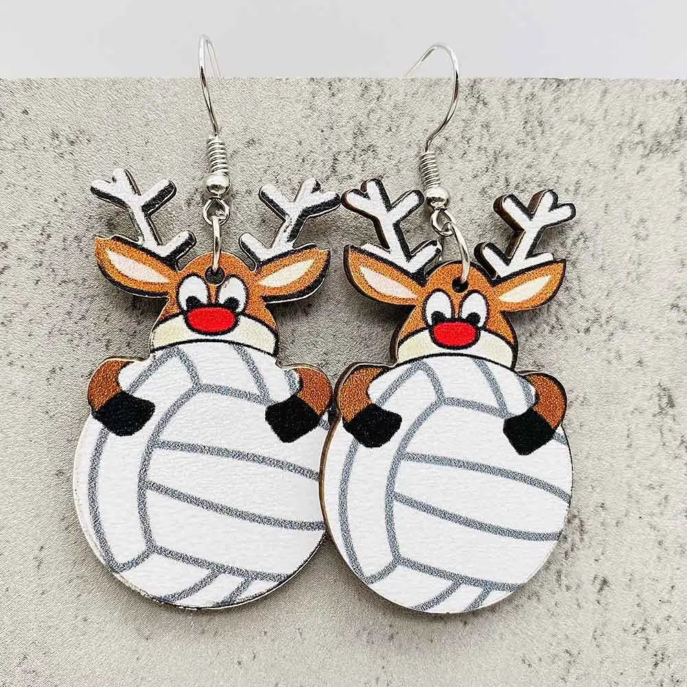 Рождественские деревянные серьги в виде деда мороза регби спортивные поклонники