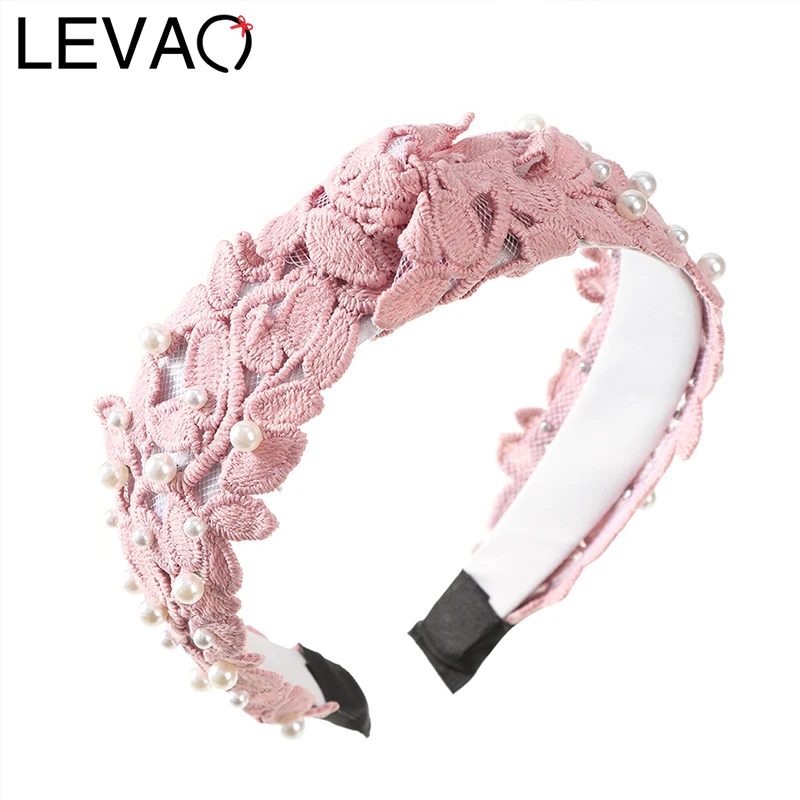 

LEVAO Fashion Girls Leaves Knotted Headband Pearls Solid Hair Band Women High Quality Turban Autumn Headwear Hair Accessories