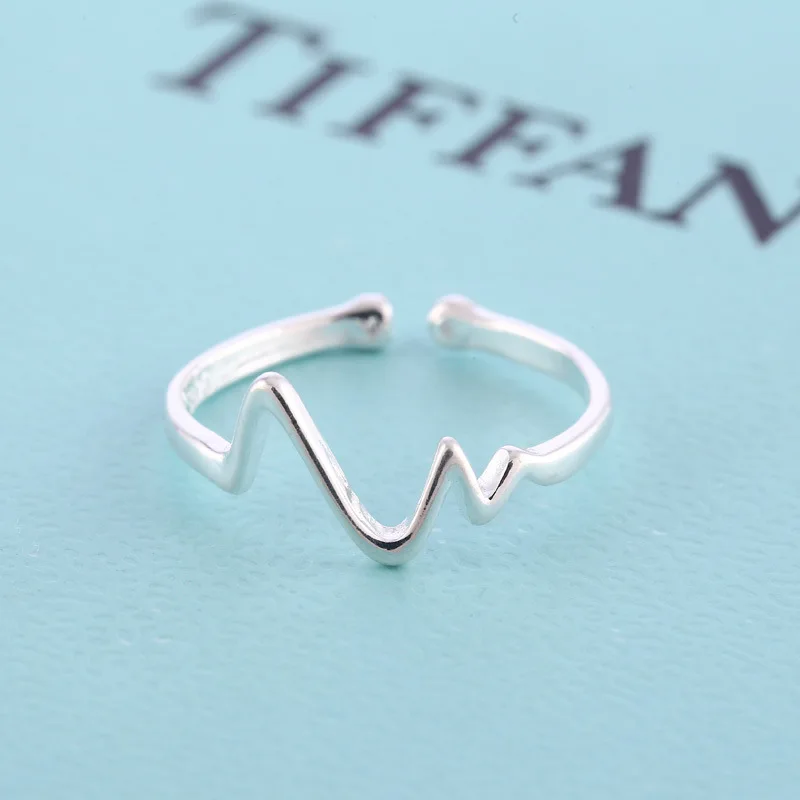 

Кольцо с галькардиограммой Love's, посеребренное кольцо с сердечком и волной, живой указательный палец