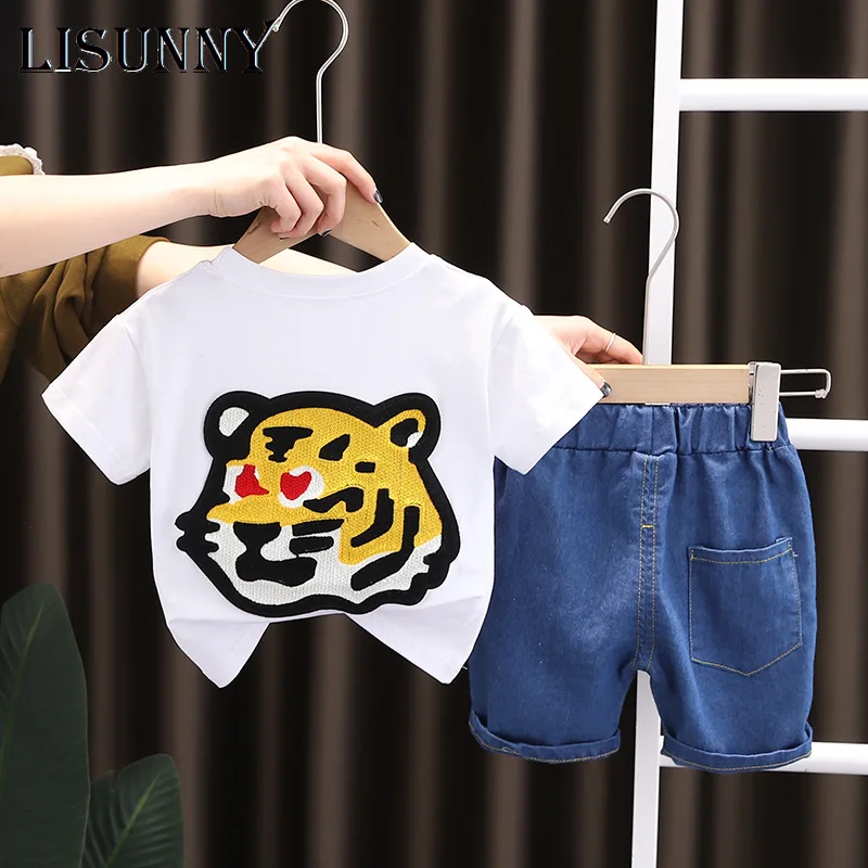 

Baby Boys Girls Clothing Sets 2022 Summer Infant Short Sleeve T Shirt Shorts Cartoon Embroidered Tiger Kids Tracksuit Outfits