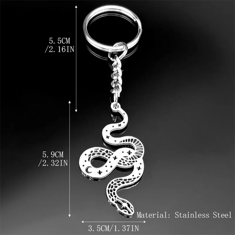Брелок для ключей Witchcraft Star Moon Snake женщин и мужчин из нержавеющей стали черный