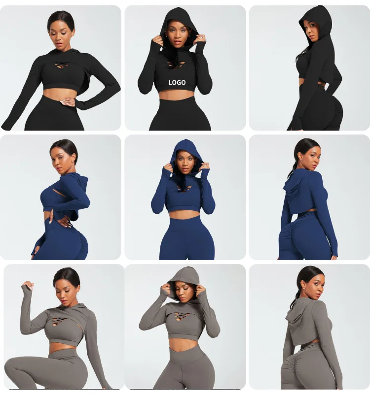 Yoga Suit Cross Back Underwear Hooded Top Three Piece Sports Suit Shapewear  Body Shapers Women