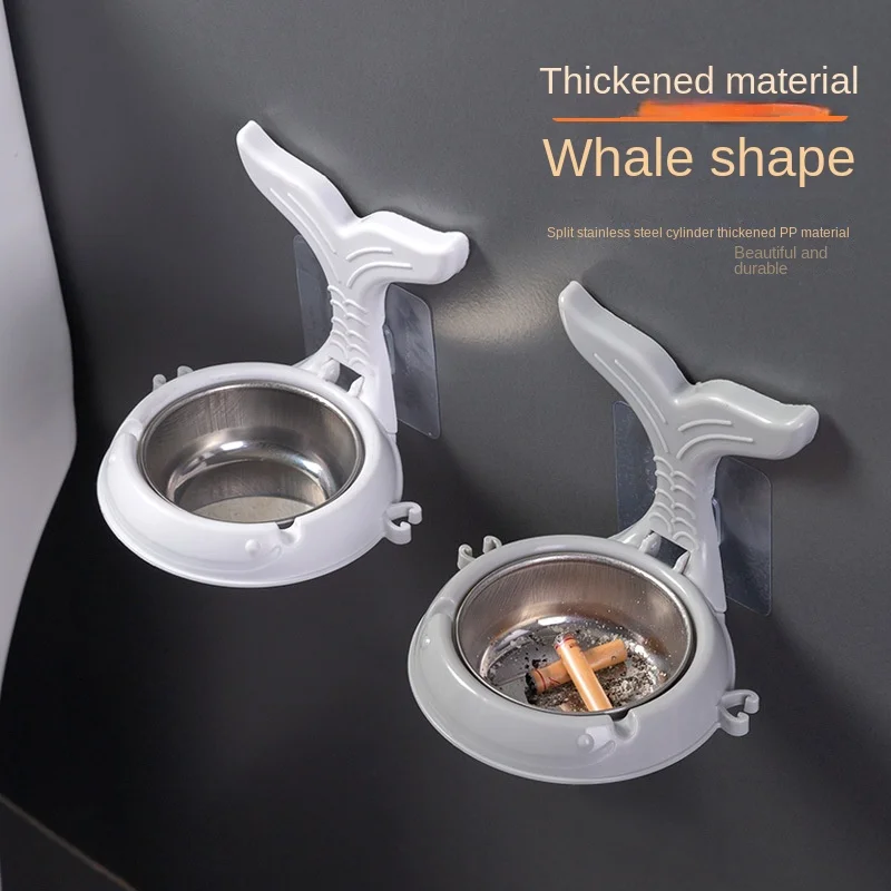 

2023 New Whale Ashtray Household Toilet Toilet Storage Box Foldable Stainless Steel Hole Free Wall Ashtray