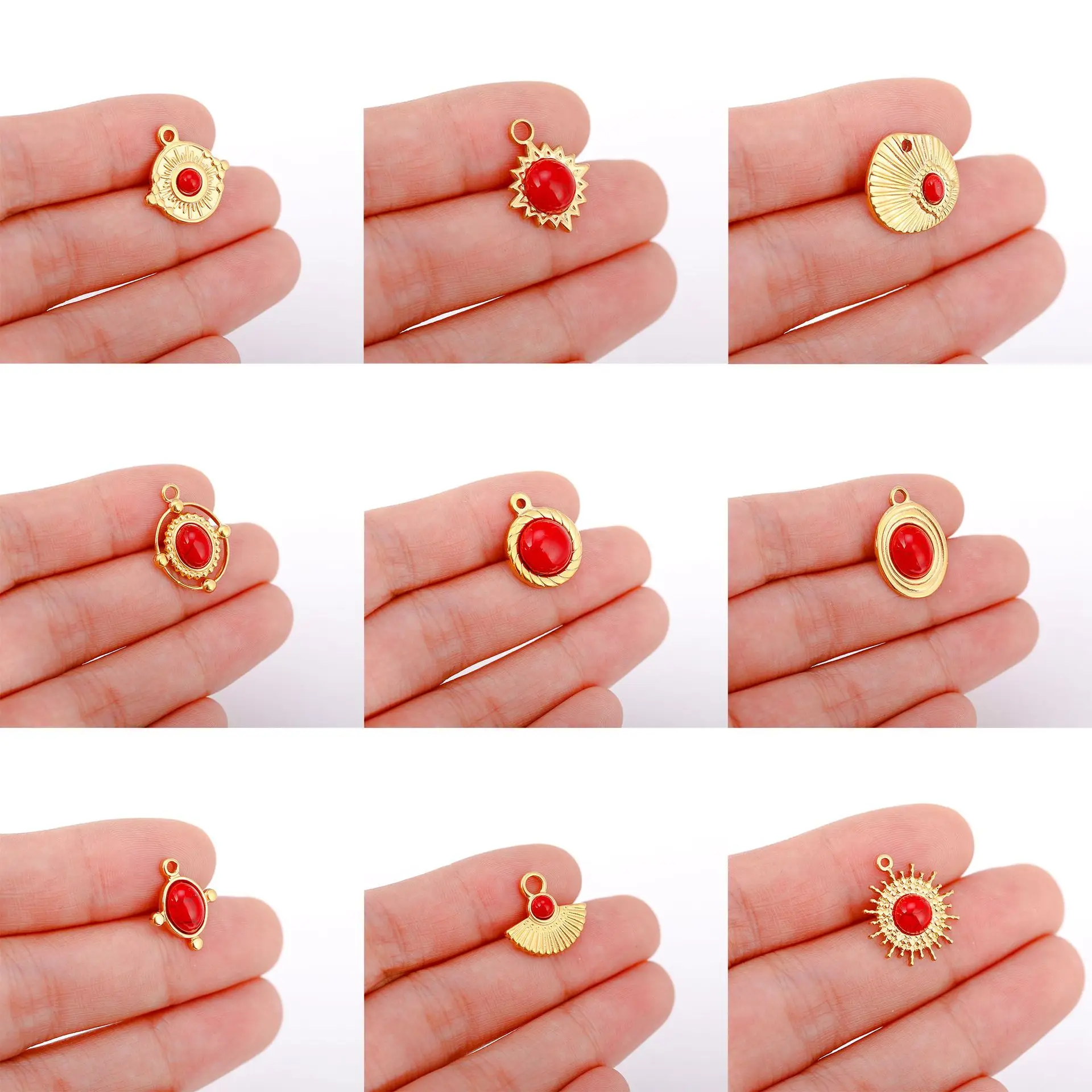 3Pcs/Lot Natural Turquoise Charms Stainless Steel Sun Pendants Charm for Earring Bracelet Necklace Making DIY Crafts Wholesale