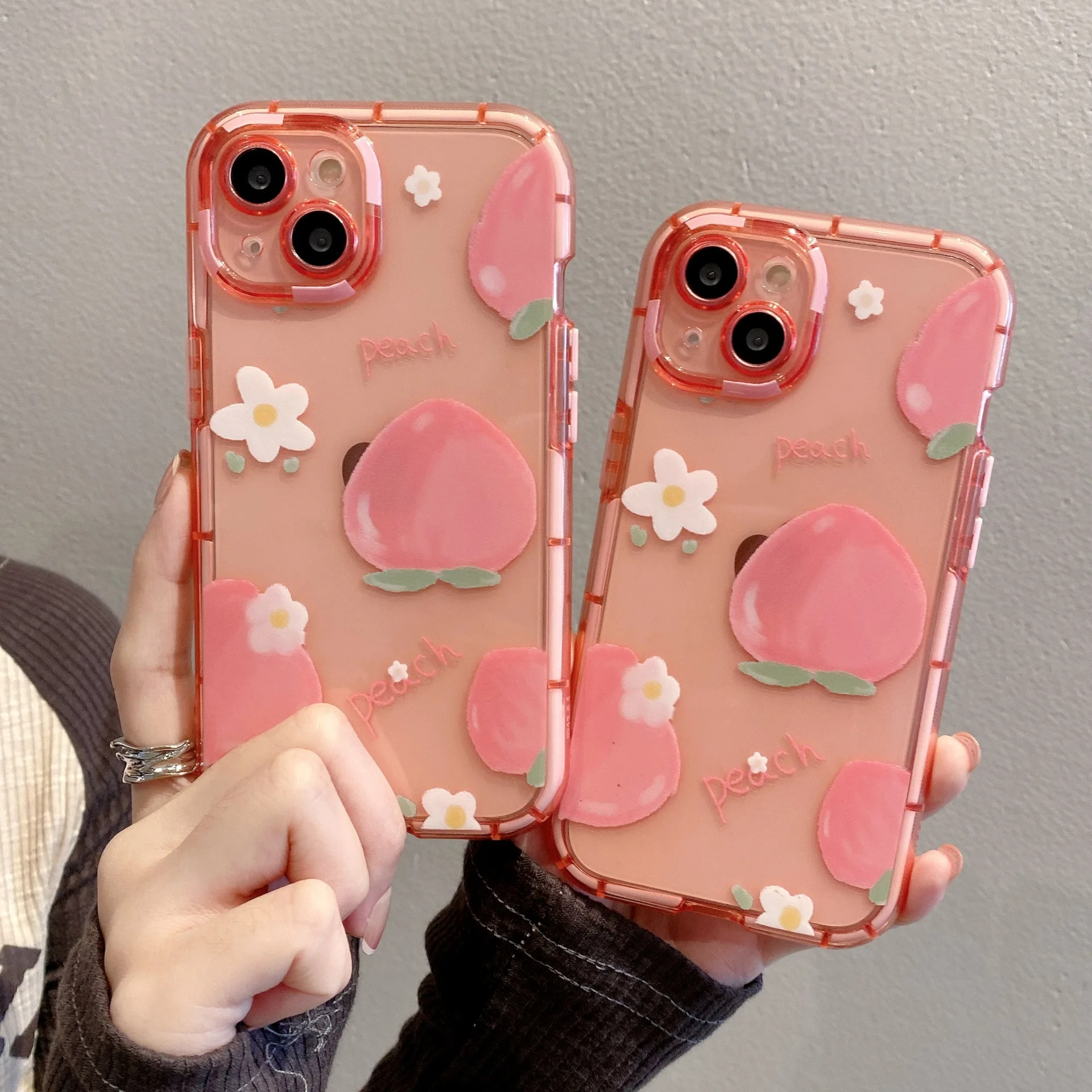 

Cute Grils' Case for iPhone 14 Plus 13 12 11 Pro Max Mini XS XR 7 8 Plus Peach Soft Pink TPU Lens Protection Back Cover Funda