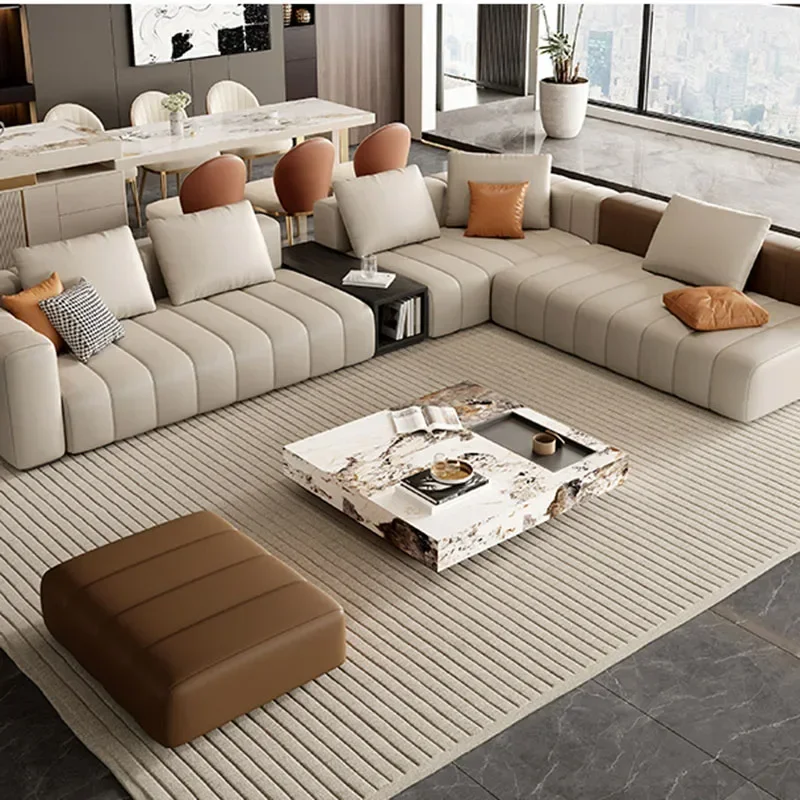 Большой гостиной современный диван из натуральной кожи роскошный дизайнерский