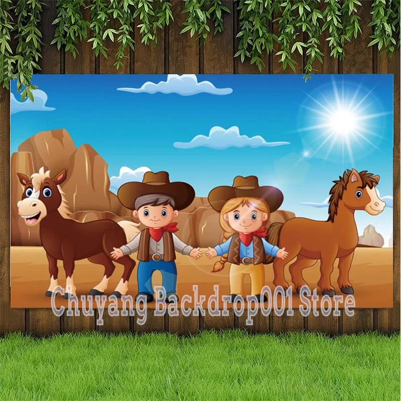 In Wild West Photography Backdrop Cowboy And Cowgirl Birthday Party Desert Horse Background Photo Studio Decor Banner Prop