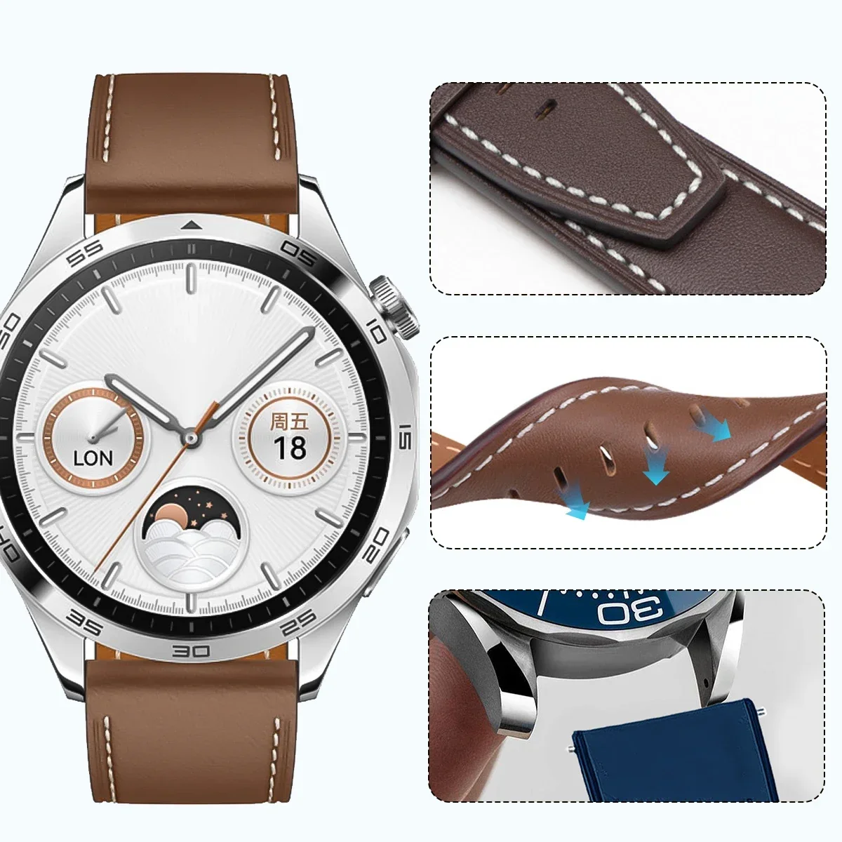 HUAWEI WATCH GT 5/46 Мм 5 Pro 3 GT2 46 Кожаный Ремешок 22 Мм/20 Унисекс Мягкий Сменный