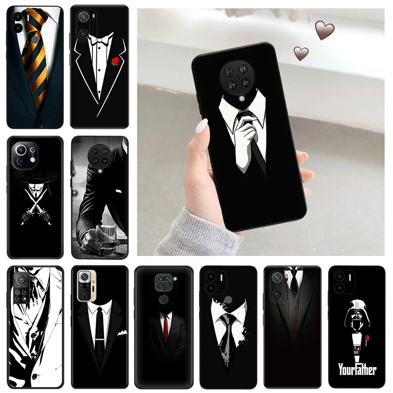 Dark Suit Mystery Man Soft Phone Cases For Redmi Note10 10S 10A 10C A1 Plus K60 Pro Xiaomi Mi 10 8 A2 10T Lite Black Matte Cover
