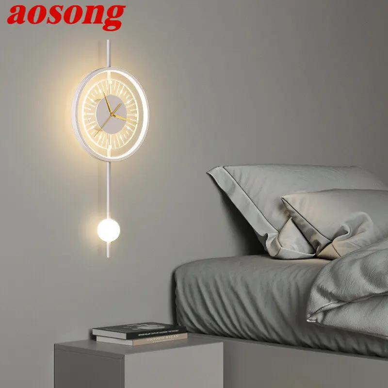 

AOSONG Creative Real Clock Wall Lamp3 Colors Living Room Stair Light Luxury Room Bedroom Bedside Lamp