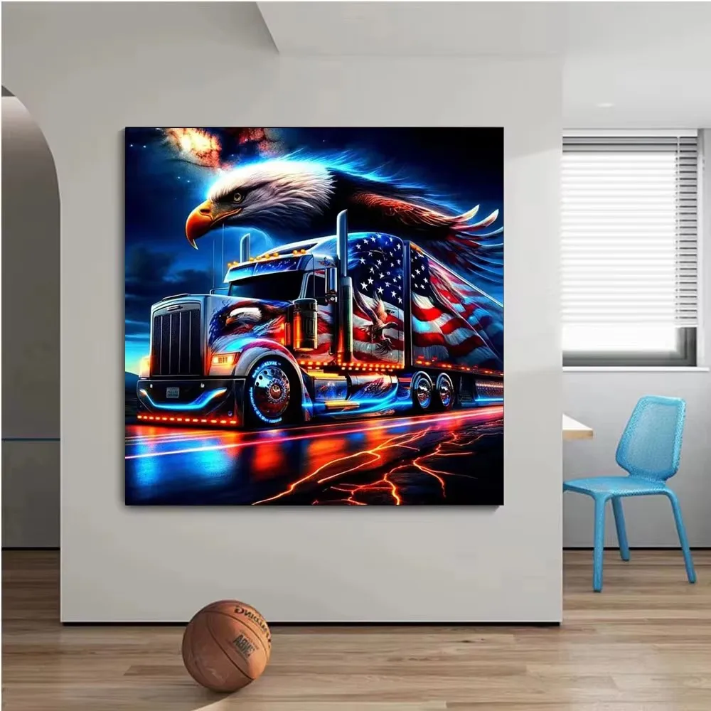 Фото 5D DIY красочный грузовик флаг набор алмазов для рисования олень орел вышитый полный квадратный круглый алмаз мозаика пейзаж домашний декор №2