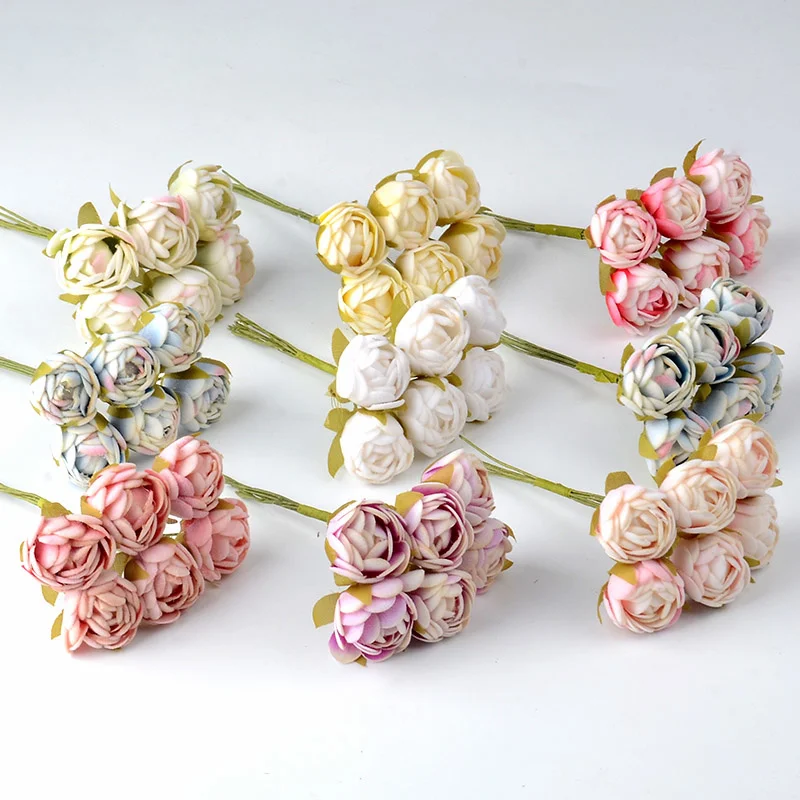 

60 шт. миниатюрные шелковые Чайные розы, бутоны, искусственные розы, букет для скрапбукинга, украшения для свадебной вечеринки, «сделай сам», ...