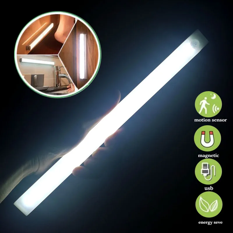 LED Night Lamp Wireless Kitchen Under Cabinet Light USB Rechargeable PIR Motion Sensor Closet Wardrobe Lamp Aluminum Night Light