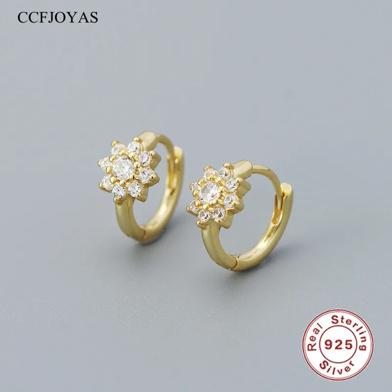 

CCFJOYAS 8.5mm 925 Sterling Silver White Zircon Flower Shaped Small Hoop Earrings Simple ins Sweet Earring Jewelry New Arrival