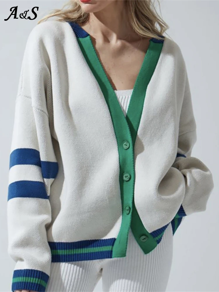 

Женский вязаный кардиган deenor y2k, Повседневный свитер в полоску с V-образным вырезом, корейская модная трикотажная одежда, осень-зима 2023