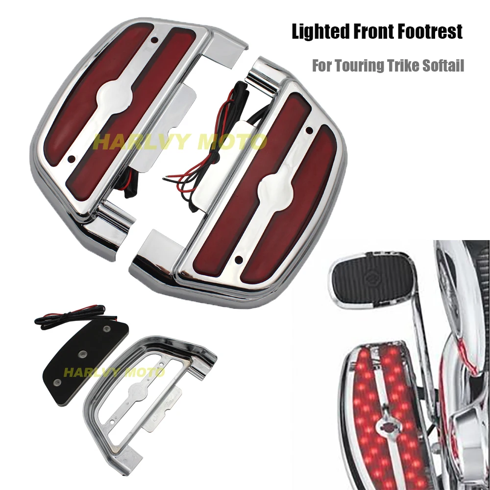

Chrome Led Red Light Passenger Footrest Floorboard Cover Kit For Touring Trike Softail