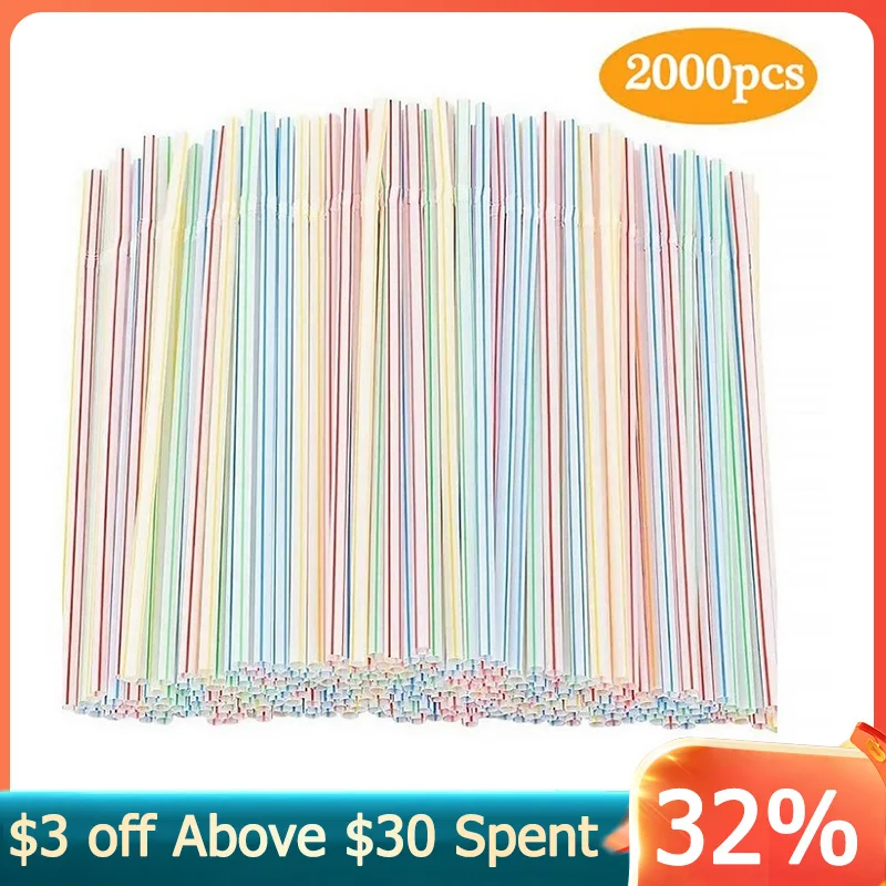 

2000-100Pcs Disposable Plastic Drinking Straws Multi-Color Striped Bendable Elbow Beverage Straws Birthday Celebration for Party