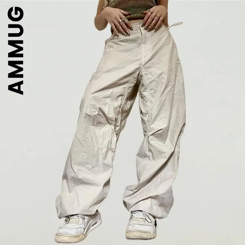

Ammug новые женские брюки свободные модные с высокой талией винтажные корейские Y2K Брюки Качество Широкие штаны эластичная талия Женская одежда Y2K
