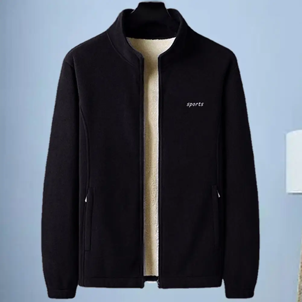 

Winter Men Coat Thickened Plush Lining Men Fleece Zipper Tactical Jacket Windproof Solid Color Zipper Jacket Streetwear