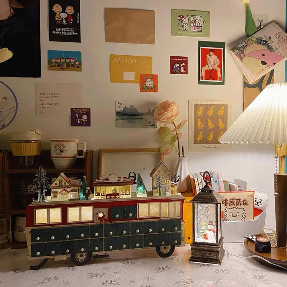 

Christmas Advent Calendar Bus Shape Table Christmas Wooden Holiday Calendar Decoration Gif Countdown With Advent Up Drawer F2Z1