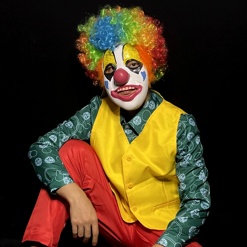 

Joker Cosplay Clown Mask with Wig Masquerade Party Props Stage Shows Rave Festival Party Clubwear Clown Cosplay Latex Mask