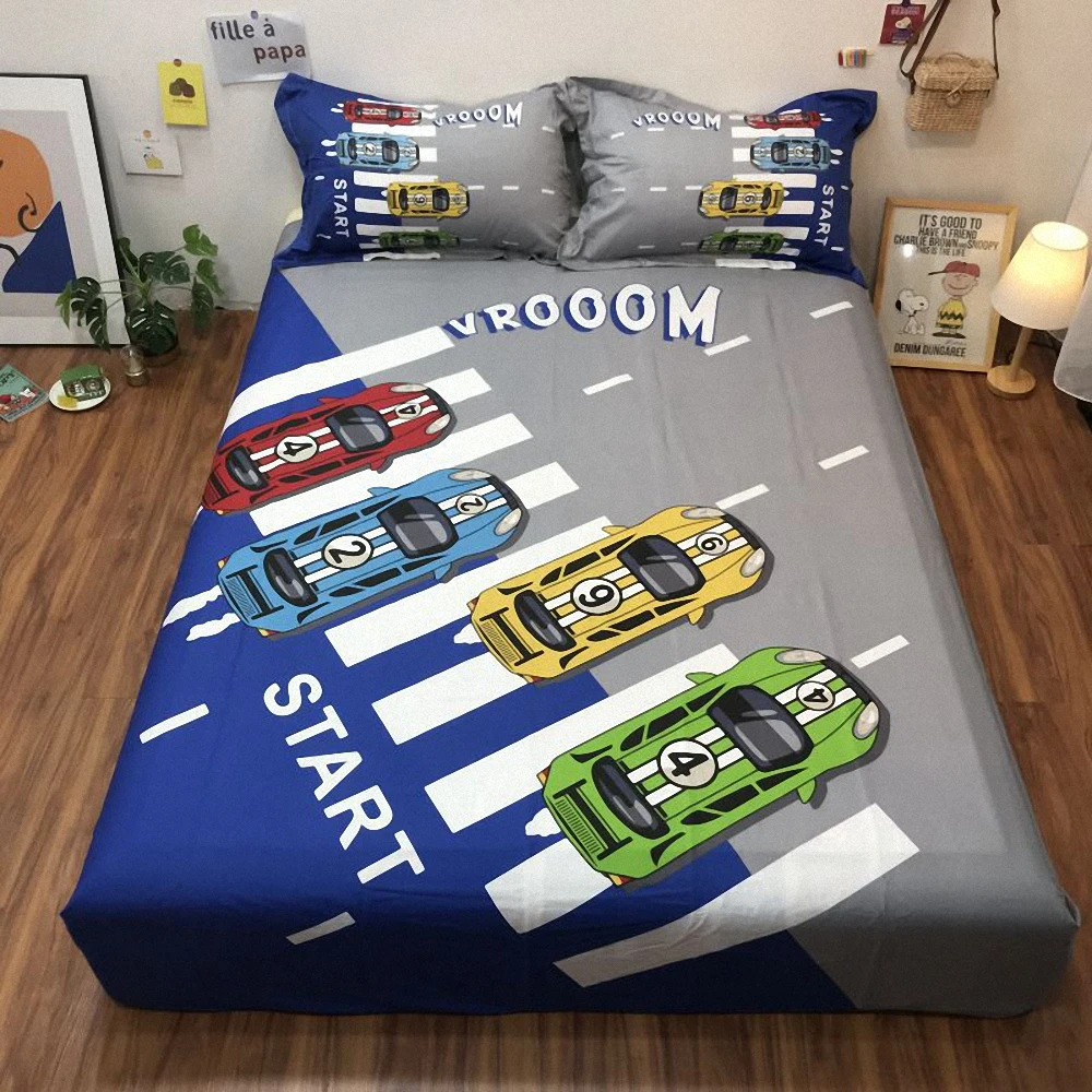 

Childlike Kids Pure Cotton Bedspread Child Matress Protector Cover Cartoon Fitted Sheet Single Double Bed Topper Queen Full Size