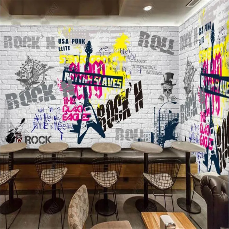 Европейские и американские обои для заднего фона в стиле поп-рок-бара KTV с 3D-изображением музыкального ресторана клуба и граффити