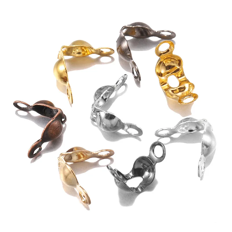 

200Pcs Connector Clasp Fitting Alloy Metal Ball Chain Calotte Crimps Beads Components Double Buckle DIY Jewelry Making Supplie