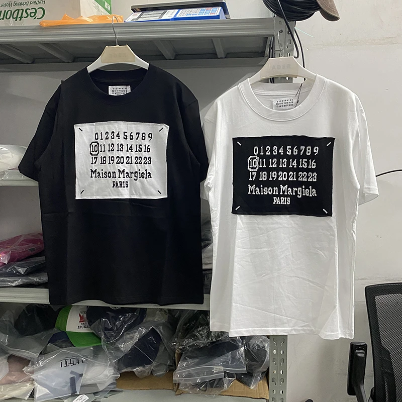 

Футболка MM6 Margiela для мужчин и женщин, высокое качество, черная, белая наклейка, логотип, футболка, топ, футболка