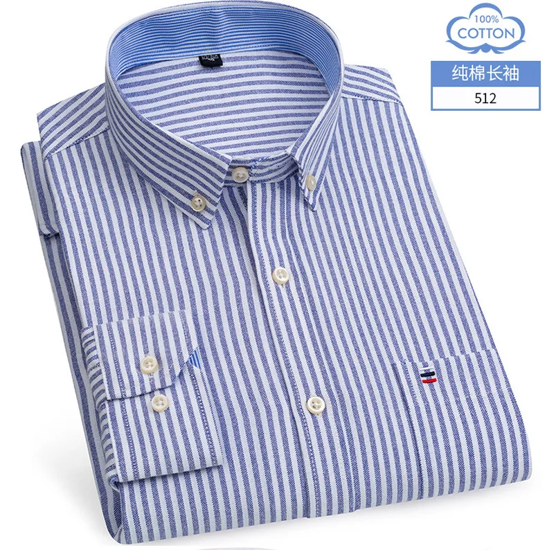 Oxford Cotton Shirt Men Long Sleeve Plaid Striped Shirts Solid Color 100% Cotton Casual Shirts for Men Business Camisas Hombre