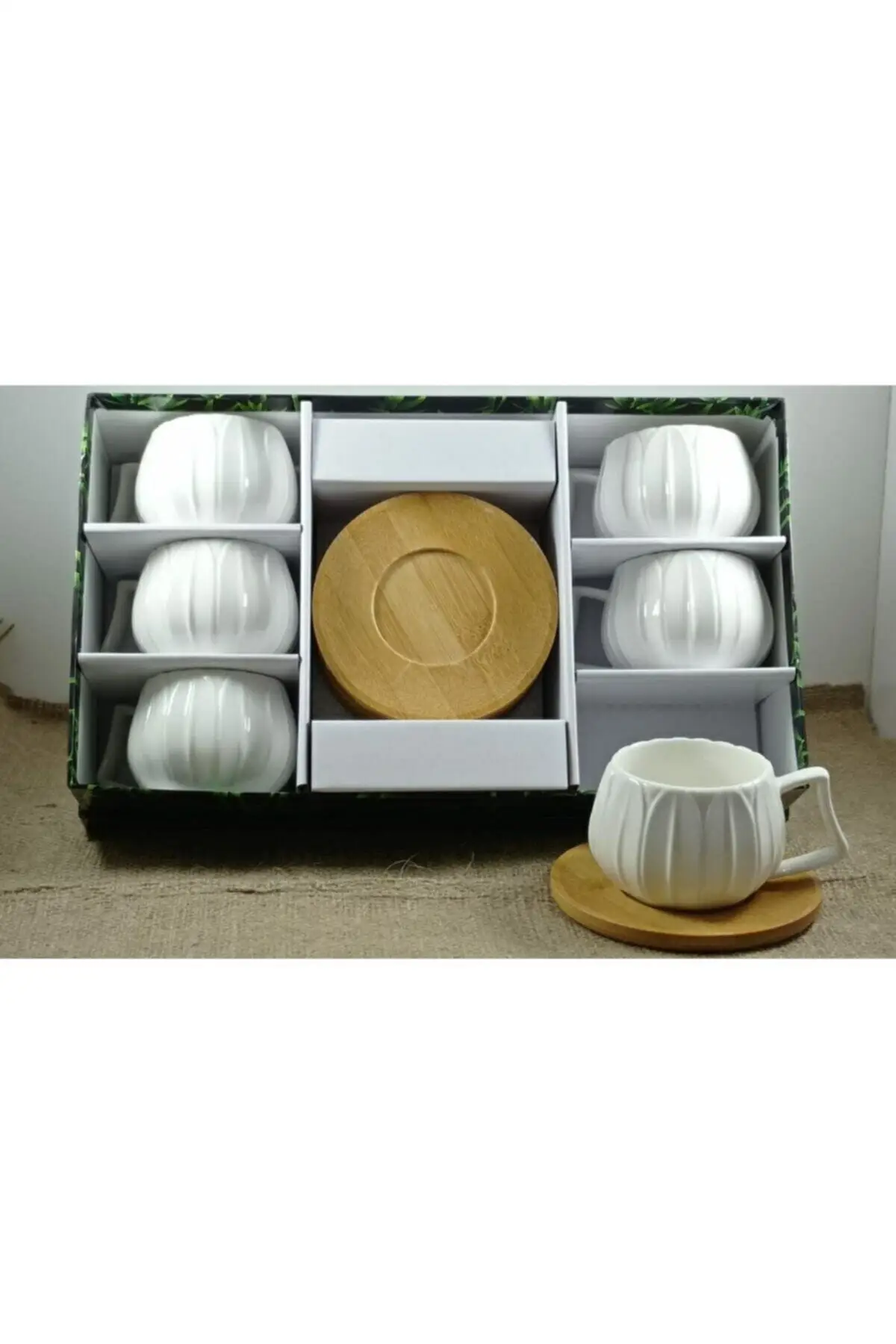 

Amazing Turkish Greek Arabic Coffee & Espresso Cup Set Bamboo Cup Set 6 Psc. porcelain