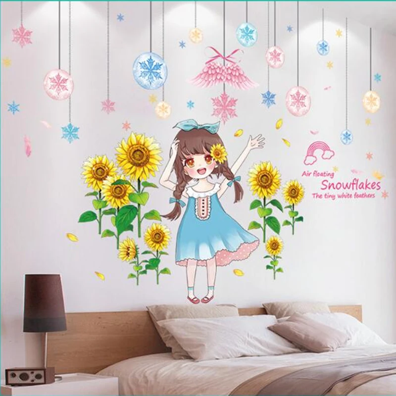 

Наклейка на стену «сделай сам» с цветами для девочек, снежинками, крыльями, росписями, наклейки для детской комнаты, спальни, детского сада, ...