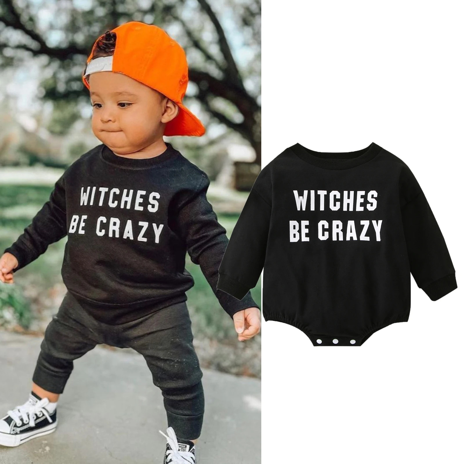 

0-18M Toddle Newborn Infant Baby Boy Autumn Casual Bodysuit Long Sleeve Letter Printed O-Neck Black Jumpsuit