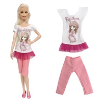 nk official 1 pcs fashion dress cute pattern shirt modern pink trouseres clothes for barbie doll accessories dressing up toys