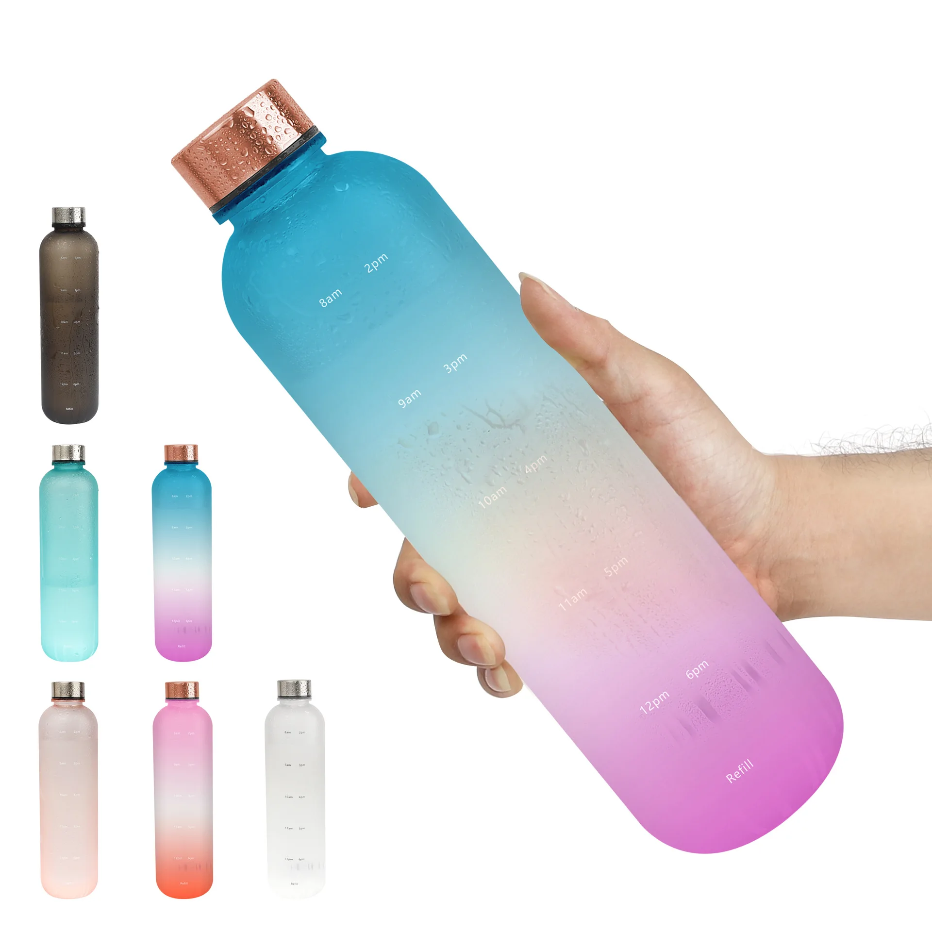 

New 1000ML Water Bottle With Time Marker Motivational Reusable Fitness Sports Outdoors Travel Leakproof BPA Free Frosted Plastic