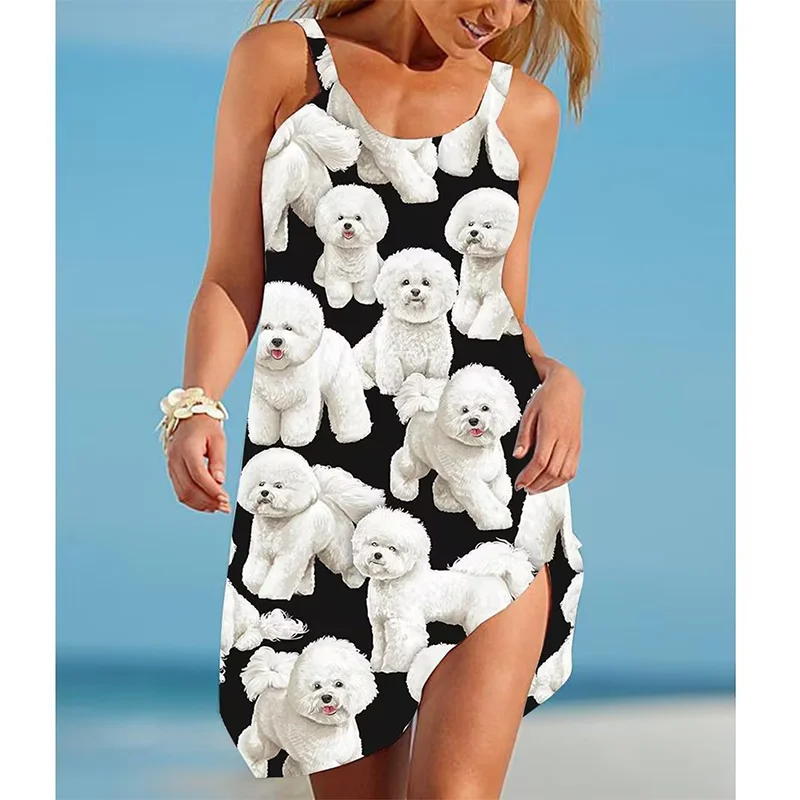 

AliExpress Cross-Border Backle European and American Women's Summer Beach Dress New 3D Digital Printing Suspenders Long Dress S
