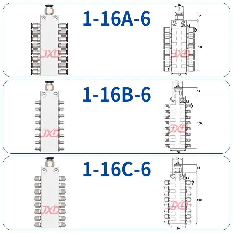 Дистрибьютор воздуха JXD 1 в 4 6 8 10 12 наружный многоходовой 4 мм 6 мм шланг пневматический Соединительный фитинг