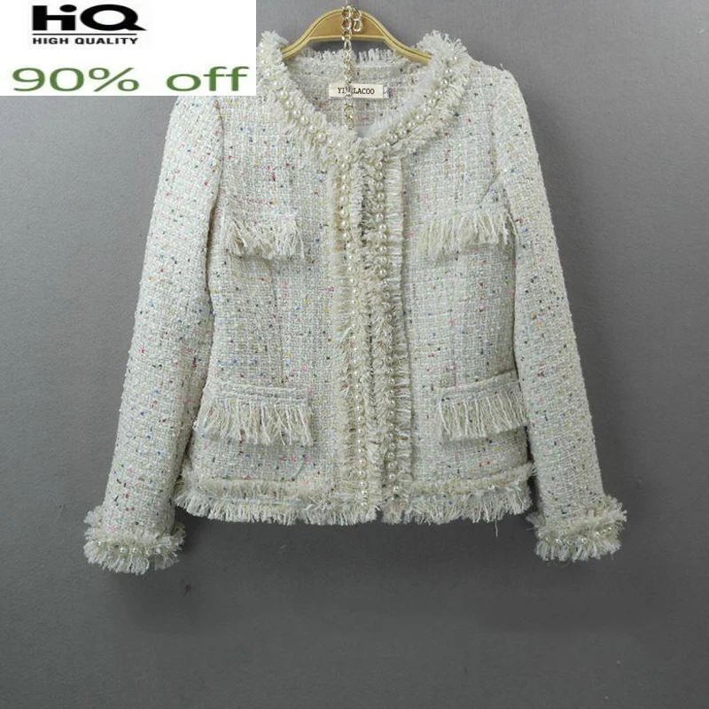 

tweed Beige autumn / winter new women Slim hand-beaded ladies small fragrant wind one-piece jacket