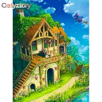 gatyztory witch house landscape picture by numbers 40x50cm frame acrylic paint drawing on canvas art paints home decoration