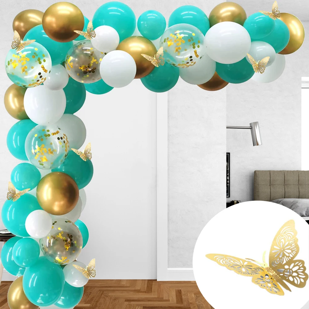 

Tiffany Blue White Gold Balloons Garland Kit 3D Hollow Butterfly Balloon Arch Confetti Gold Globos Birthday Wedding Party Decor