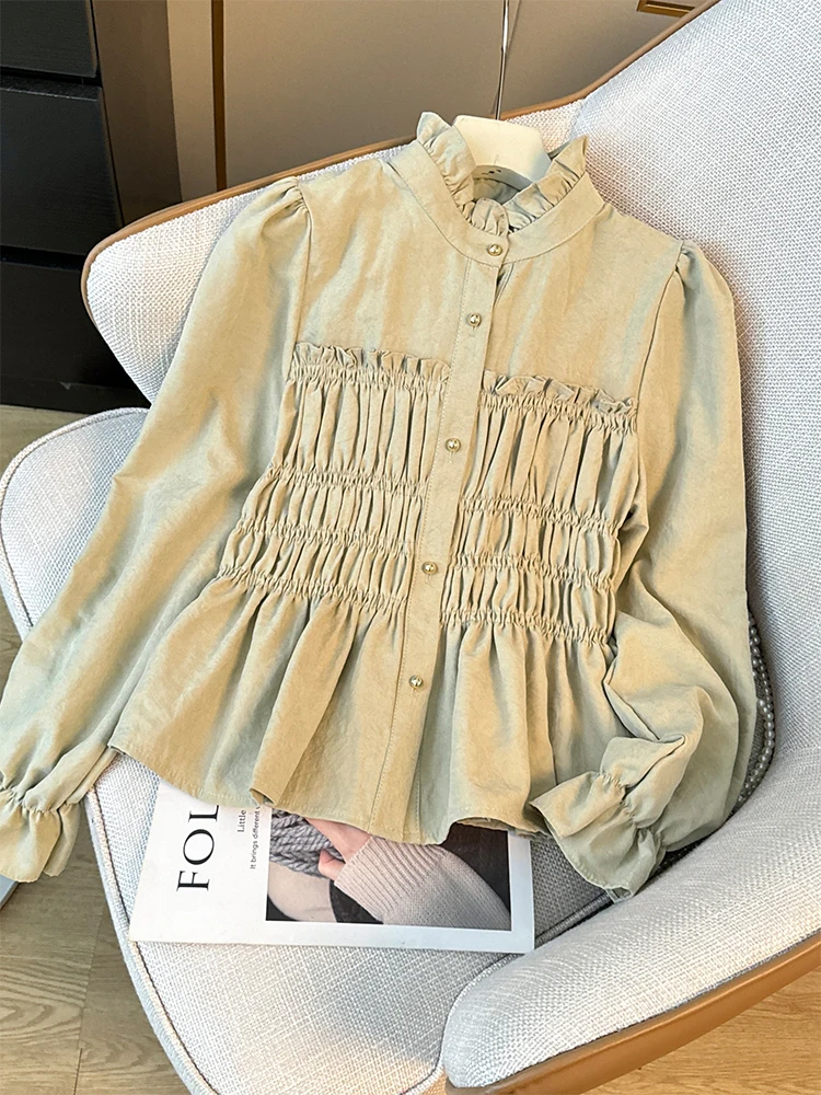 Matakawa Bloues однотонные весенне-осенние милые корейские модные женские рубашки с