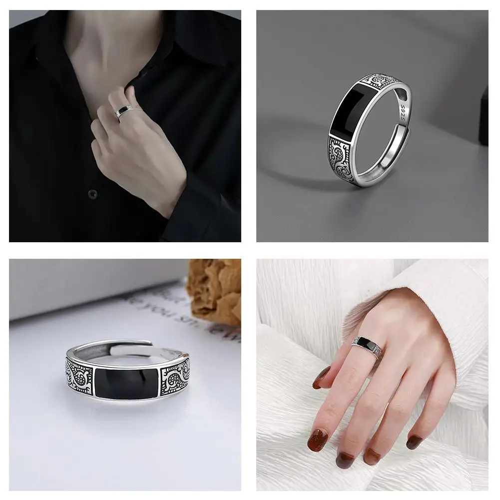 2024 модные мужские ювелирные изделия черный прямоугольник в стиле ретро с узором